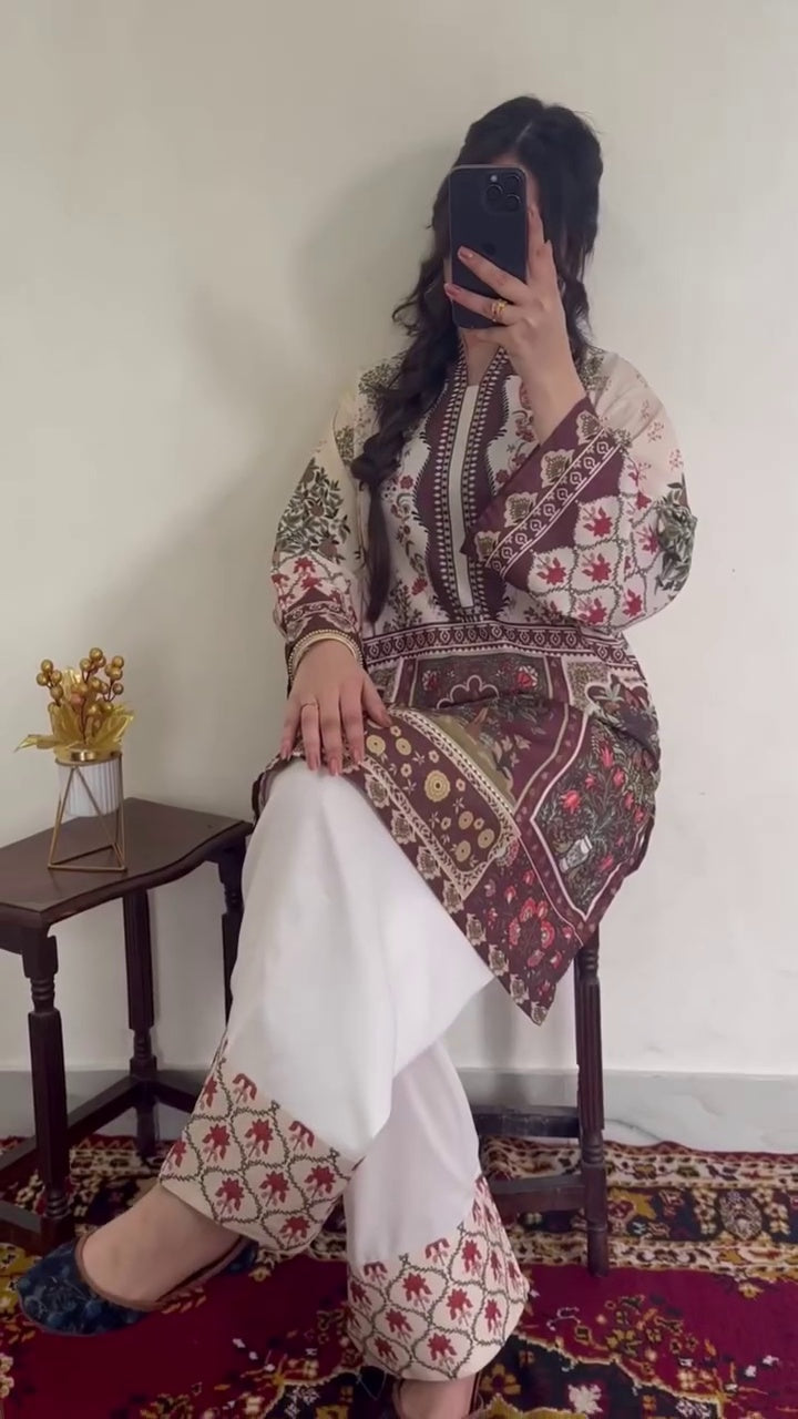 Saman: 2 Piece Printed Farshi Suit