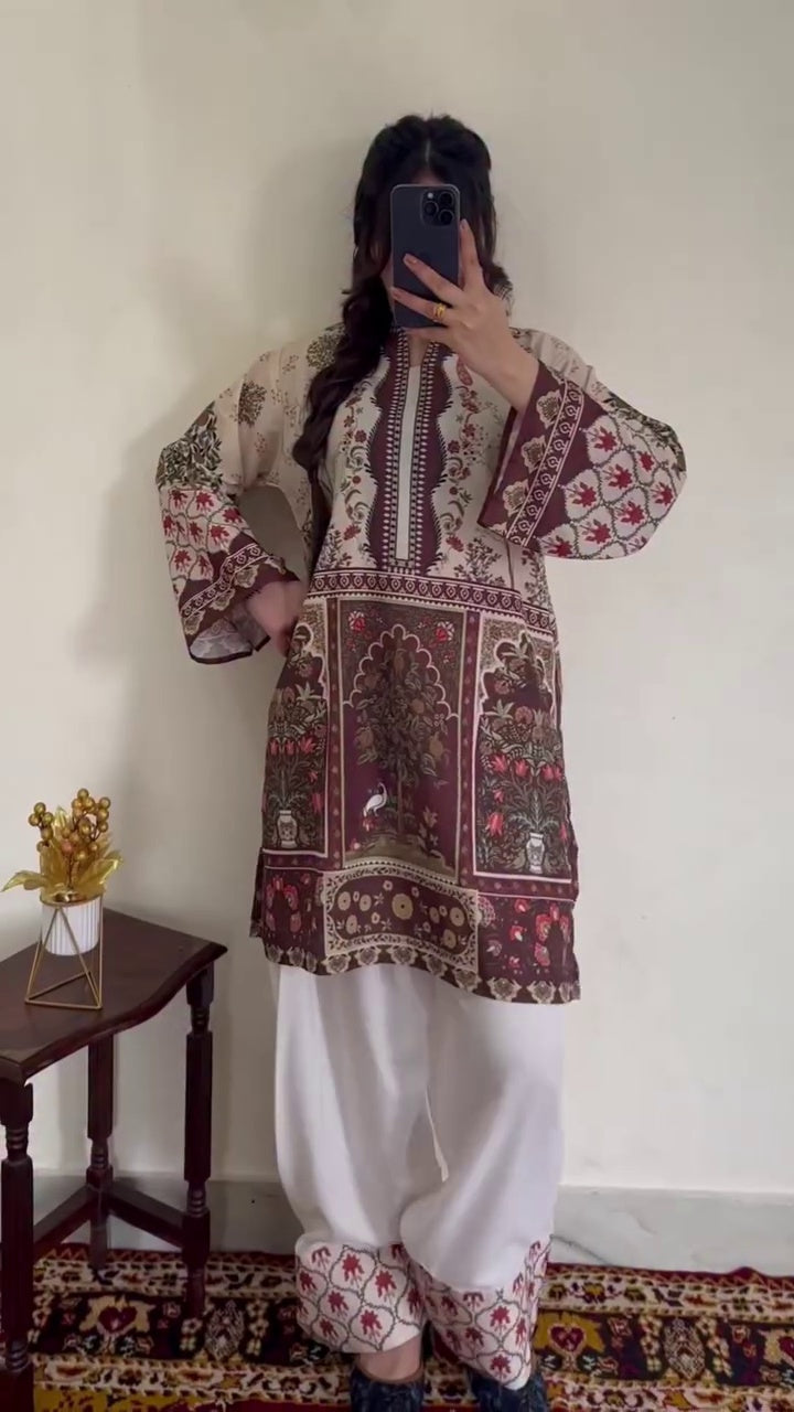 Saman: 2 Piece Printed Farshi Suit